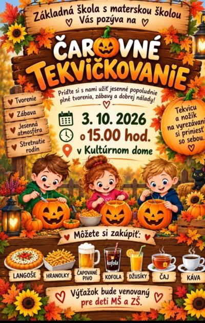Čarovné tekvičkovanie 3. októbra 2026 v kultúrnom dome Plavecký Peter