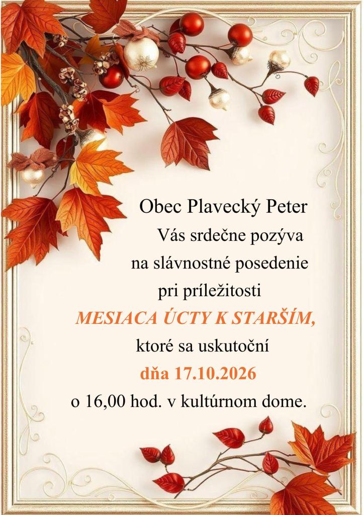 Posedenie seniorov 17. októbra 2026 v kultúrnom dome
